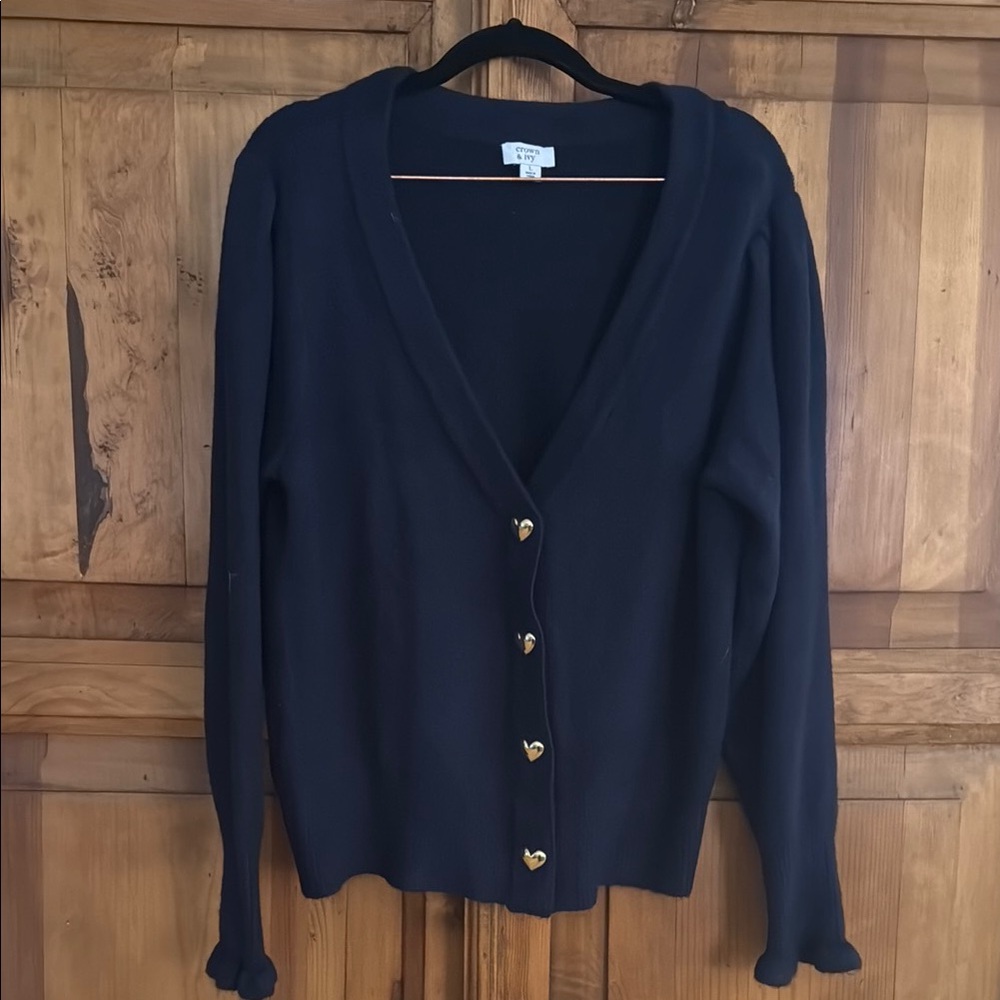 Crown & Ivy. Large Navy Cardigan with Gold Heart Buttons